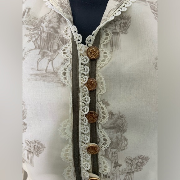 *SOLD* Simple Retro Cottage Core Lyric Printed Stand Collar Midi Dress Size Smal - Picture 7 of 16